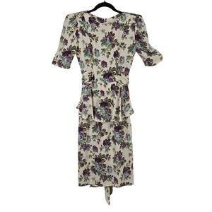 Vintage Blondie and Me‎ Floral Peplum Dress 80s Purple Rose Midi Made in USA 7